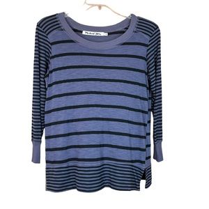 Michael Stars Blue and Black Striped Scoop Neck Casual Top Women's One Size